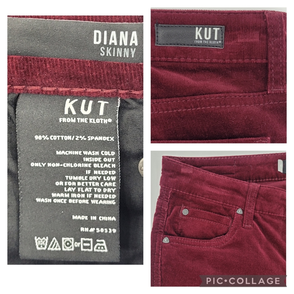 KUT FROM THE KLOTH Pants Diana Skinny Red Ruby Corduroy Cords Classic Size 4 - Picture 4 of 17